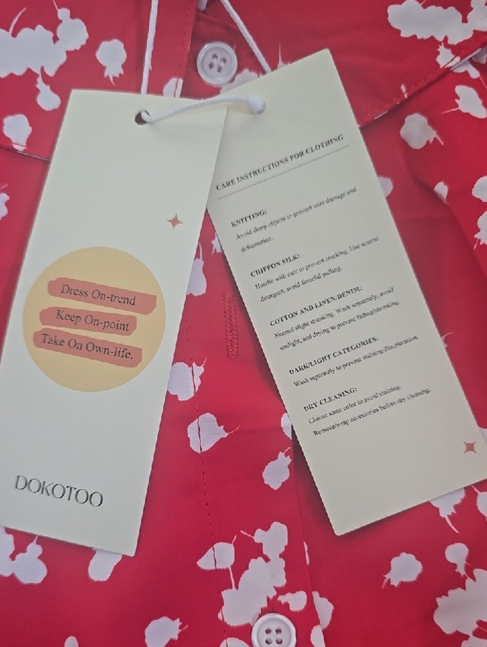 NWT Red & White Printed Button-Up Shirt (Dokotoo) - Picture 7 of 7